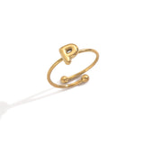 Lxalry 18K Gold Plated Stainless Steel Initial Ring For Women