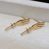 AU750 Gold Angel Wings Pearl Earrings for Women 7-10mm