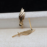 AU750 Gold Angel Wings Pearl Earrings for Women 7-10mm