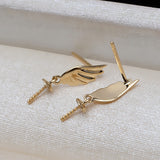 AU750 Gold Angel Wings Pearl Earrings for Women 7-10mm