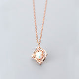 Women's Silver Necklace Pendant Sweet Square Pattern featuring a delicate pendant design with an opal stone.