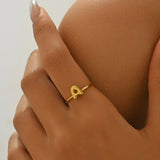 Lxalry 18K Gold Plated Stainless Steel Initial Ring For Women