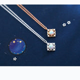 Women's Silver Necklace Pendant Sweet Square Pattern featuring silver and rose gold chains with decorative square pendants.