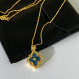 American 18K Gold Four Leaf Grass Necklace Female