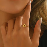 Lxalry 18K Gold Plated Stainless Steel Initial Ring For Women