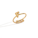 Lxalry 18K Gold Plated Stainless Steel Initial Ring For Women
