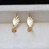 Gold Angel Wings Earrings AU750 Wing Earrings Female 7-10mm Pearl Hollow 3166