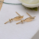 Gold Angel Wings Earrings AU750 Wing Earrings Female 7-10mm Pearl Hollow 3166