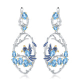 Designer Jewelry Natural Blue Topa Earrings 925 Sterling Silver Handmade Women's Fashion Earrings