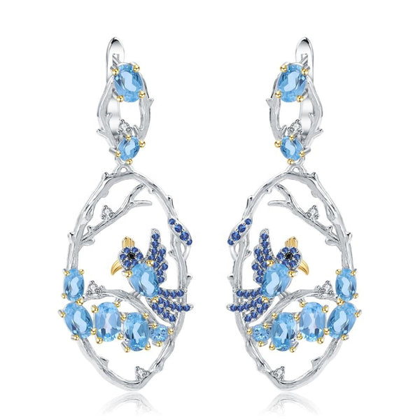 Designer Jewelry Natural Blue Topa Earrings 925 Sterling Silver Handmade Women's Fashion Earrings