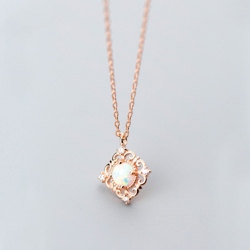 Women's Silver Necklace Pendant Sweet Square Pattern