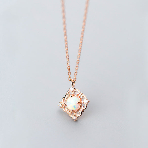 Women's Silver Necklace Pendant Sweet Square Pattern
