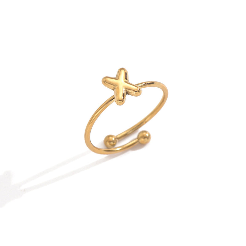 Lxalry 18K Gold Plated Stainless Steel Initial Ring For Women - Adjustable Minimalist Letter A-Z Rings, Personalized Gift Jewelry, Waterproof, Hypoallergenic, Tarnish-Free, Trendy Custom Statement Rin