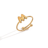 Lxalry 18K Gold Plated Stainless Steel Initial Ring For Women - Adjustable Minimalist Letter A-Z Rings, Personalized Gift Jewelry, Waterproof, Hypoallergenic, Tarnish-Free, Trendy Custom Statement Rin