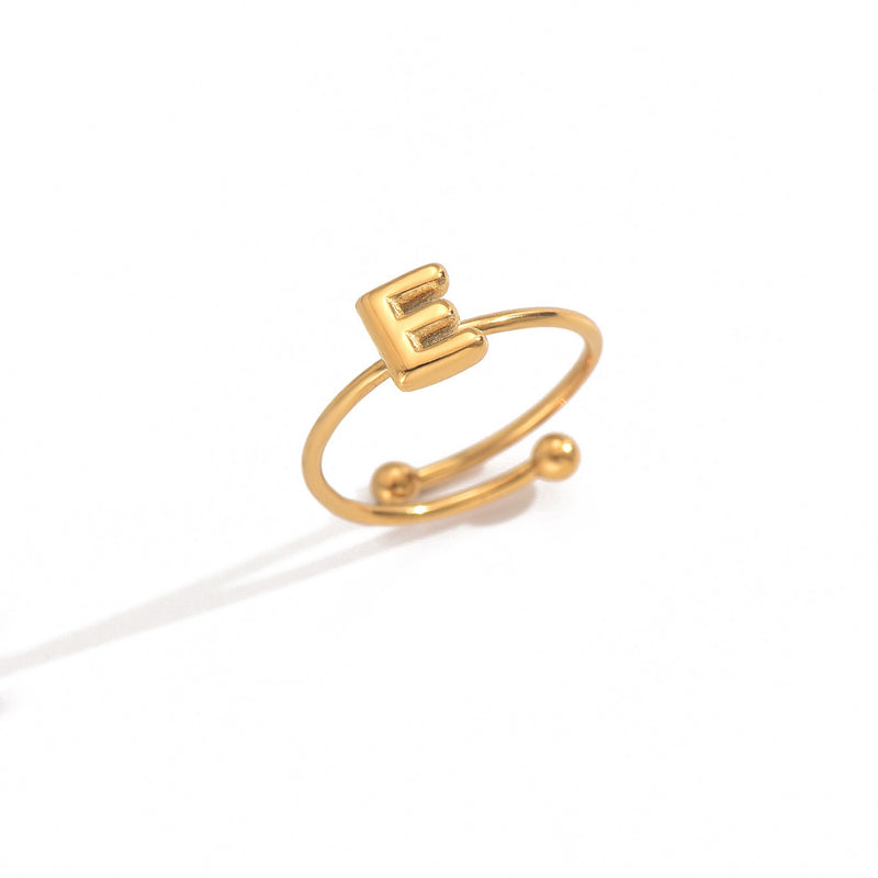Lxalry 18K Gold Plated Stainless Steel Initial Ring For Women - Adjustable Minimalist Letter A-Z Rings, Personalized Gift Jewelry, Waterproof, Hypoallergenic, Tarnish-Free, Trendy Custom Statement Rin
