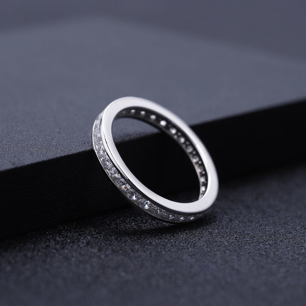 925 Sterling Silver White Gold Plated Full Row Moissanite Ring