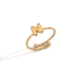 Lxalry 18K Gold Plated Stainless Steel Initial Ring For Women - Adjustable Minimalist Letter A-Z Rings, Personalized Gift Jewelry, Waterproof, Hypoallergenic, Tarnish-Free, Trendy Custom Statement Rin