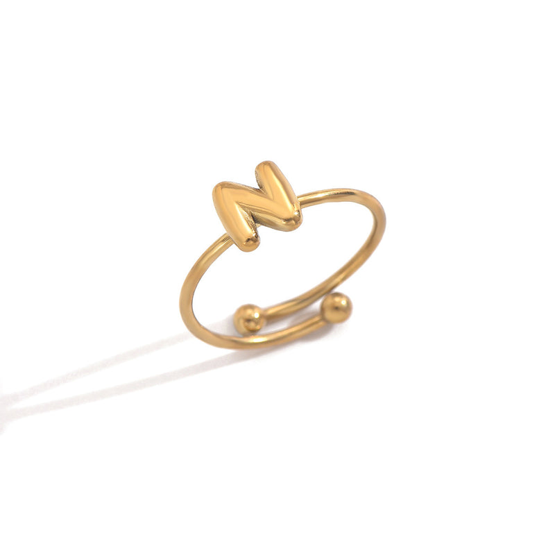 Lxalry 18K Gold Plated Stainless Steel Initial Ring For Women - Adjustable Minimalist Letter A-Z Rings, Personalized Gift Jewelry, Waterproof, Hypoallergenic, Tarnish-Free, Trendy Custom Statement Rin