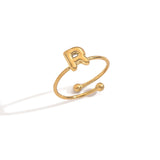 Lxalry 18K Gold Plated Stainless Steel Initial Ring For Women - Adjustable Minimalist Letter A-Z Rings, Personalized Gift Jewelry, Waterproof, Hypoallergenic, Tarnish-Free, Trendy Custom Statement Rin