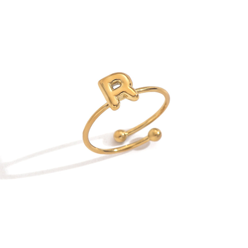 Lxalry 18K Gold Plated Stainless Steel Initial Ring For Women - Adjustable Minimalist Letter A-Z Rings, Personalized Gift Jewelry, Waterproof, Hypoallergenic, Tarnish-Free, Trendy Custom Statement Rin