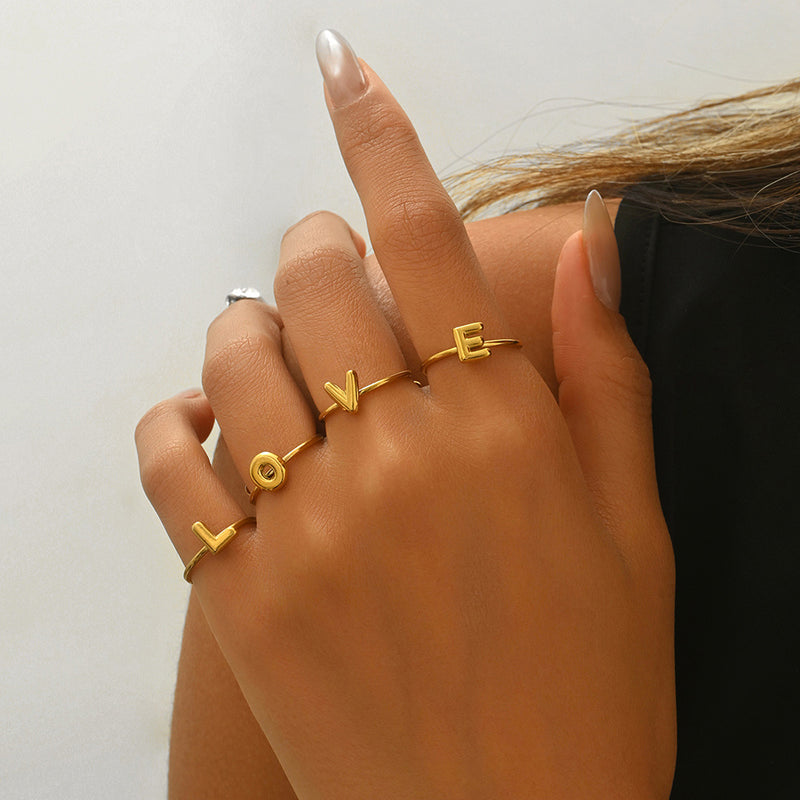 Lxalry 18K Gold Plated Stainless Steel Initial Ring For Women - Adjustable Minimalist Letter A-Z Rings, Personalized Gift Jewelry, Waterproof, Hypoallergenic, Tarnish-Free, Trendy Custom Statement Rin