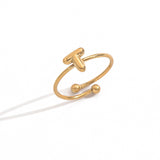 Lxalry 18K Gold Plated Stainless Steel Initial Ring For Women - Adjustable Minimalist Letter A-Z Rings, Personalized Gift Jewelry, Waterproof, Hypoallergenic, Tarnish-Free, Trendy Custom Statement Rin