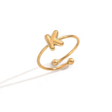 Lxalry 18K Gold Plated Stainless Steel Initial Ring For Women - Adjustable Minimalist Letter A-Z Rings, Personalized Gift Jewelry, Waterproof, Hypoallergenic, Tarnish-Free, Trendy Custom Statement Rin