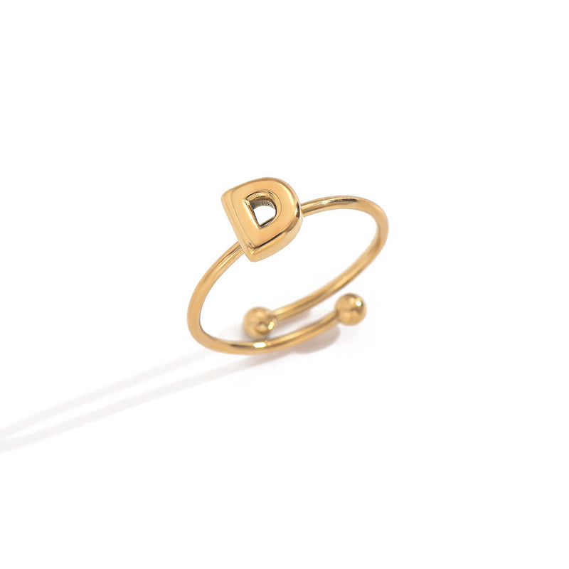 Lxalry 18K Gold Plated Stainless Steel Initial Ring For Women - Adjustable Minimalist Letter A-Z Rings, Personalized Gift Jewelry, Waterproof, Hypoallergenic, Tarnish-Free, Trendy Custom Statement Rin