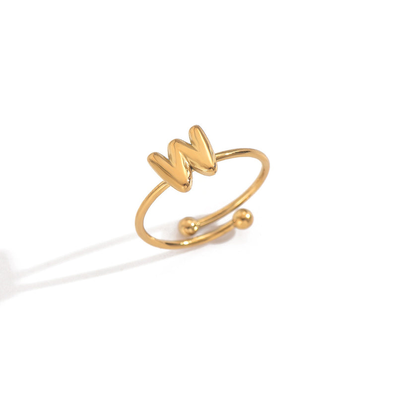 Lxalry 18K Gold Plated Stainless Steel Initial Ring For Women - Adjustable Minimalist Letter A-Z Rings, Personalized Gift Jewelry, Waterproof, Hypoallergenic, Tarnish-Free, Trendy Custom Statement Rin