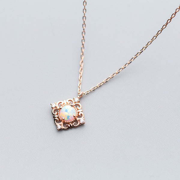 Women's Silver Necklace Pendant Sweet Square Pattern
